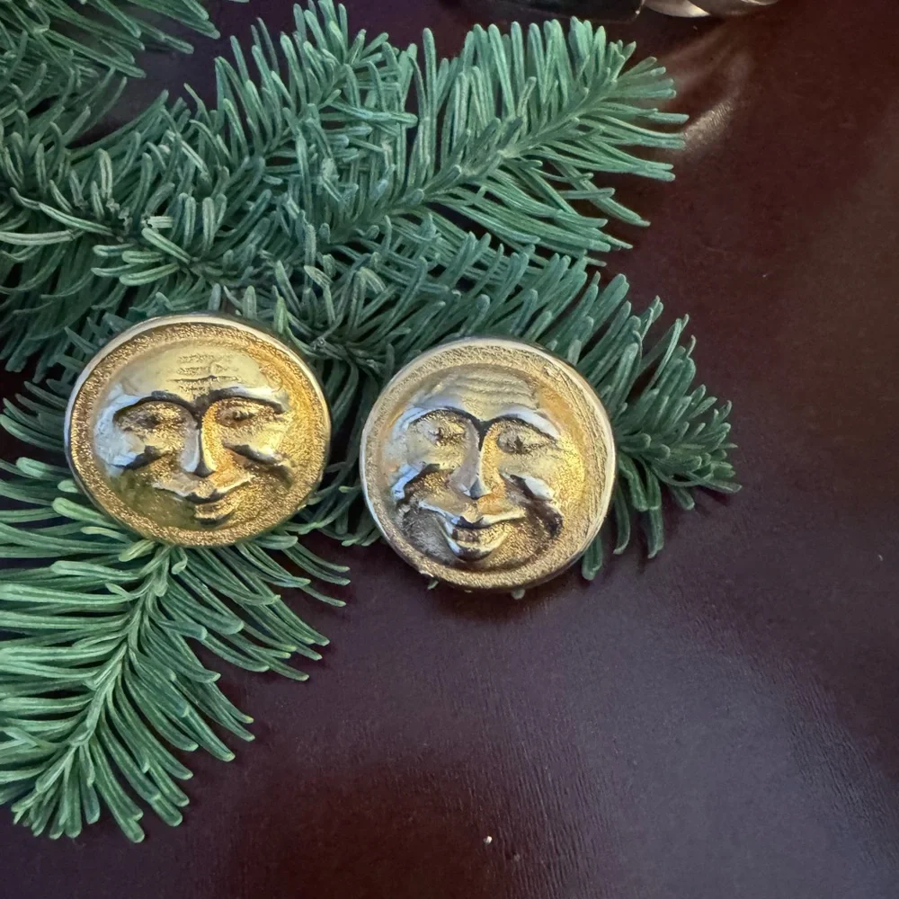 Gold Sun Face Earrings - Picture 2 of 4